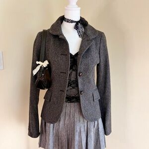 Vintage 00s J.Crew gray wool blazer jacket preppy twee academia formal tweed XS